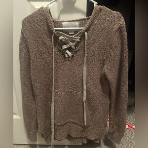 Paper Crane Taupe Lace-Up Sweater